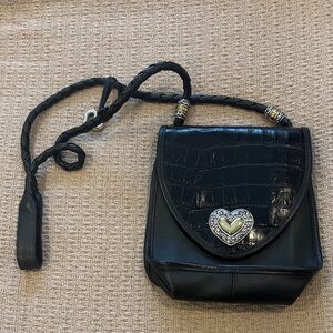 Brighton Vintage Black Croc-Embossed Heart Accent Bag Crossbody